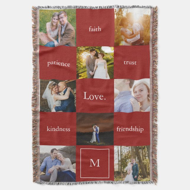 Custom Words and Photos Meaningful Gift Red Throw Blanket (Front Vertical)
