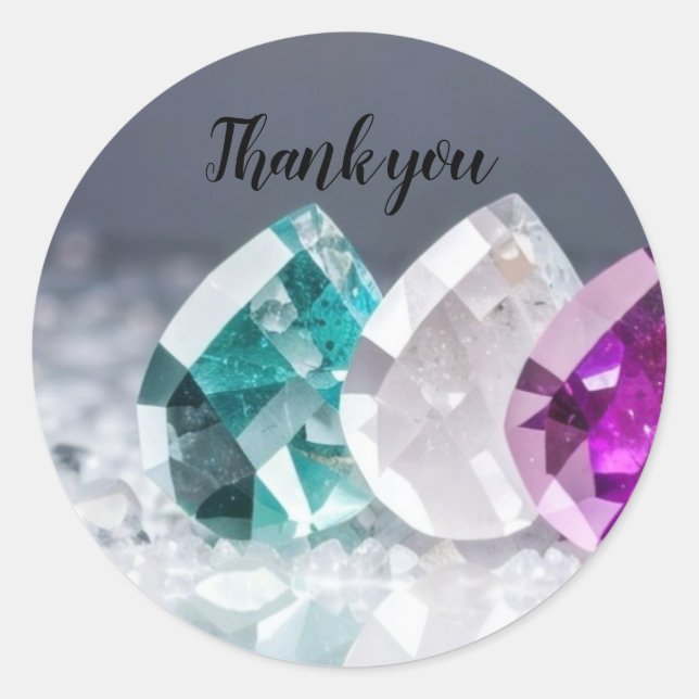 Custom Words Triple Shiny Gems Classic Round Sticker (Front)