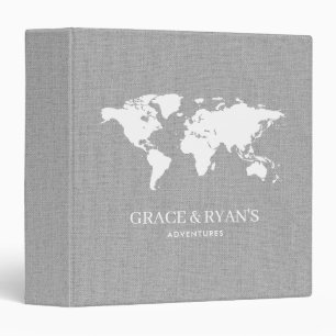 Custom World Map Travel Photo Album Linen Fabric Binder