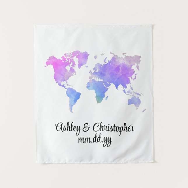 Custom World Map Wedding Photo Booth Welcome Prop Tapestry (Front)