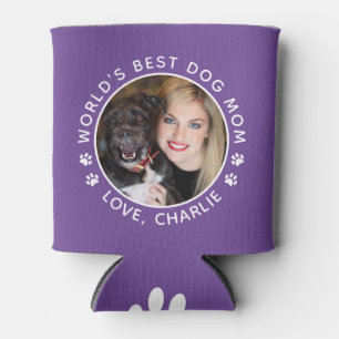 Custom World's Best Dog Mom Paw Prints Pet Photo Can Cooler
