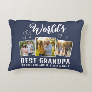 Custom World's Best Grandpa 3 Photo  Accent Pillow