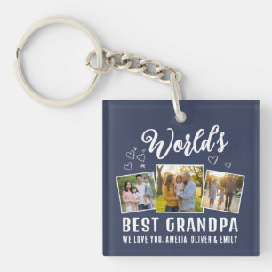 Custom World's Best Grandpa 3 Photo Keychain