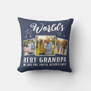 Custom World's Best Grandpa 3 Photo  Throw Pillow