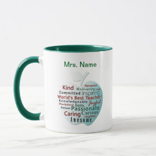 Custom World's Best Teacher, Apple Qualities Green Mug
