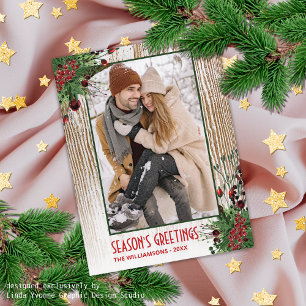 Custom Wreath & Farmhouse Wood Planks Pattern Postcard