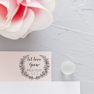 Custom Wreath Let Love Grow Typography Wedding Rubber Stamp