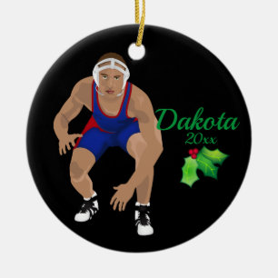 Custom Wrestling Christmas Ornament Blue - Red