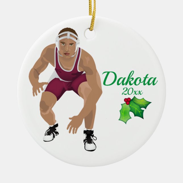 Custom Wrestling Christmas Ornament Maroon (Front)