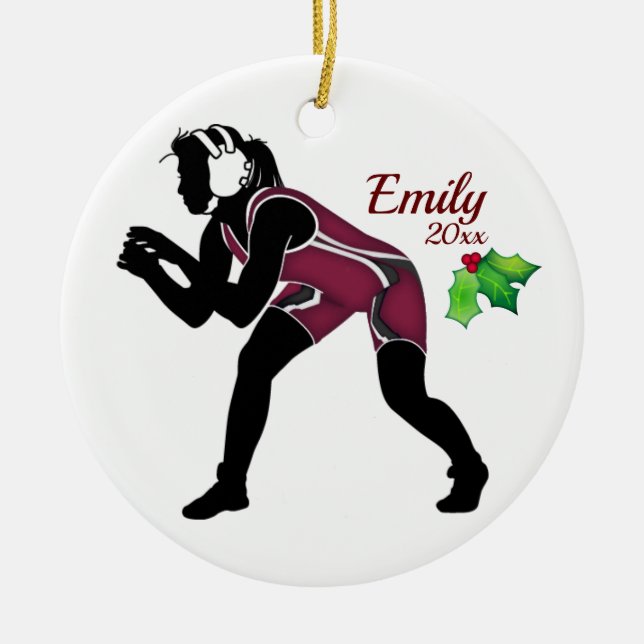 Custom Wrestling Christmas Ornament Maroon (Front)