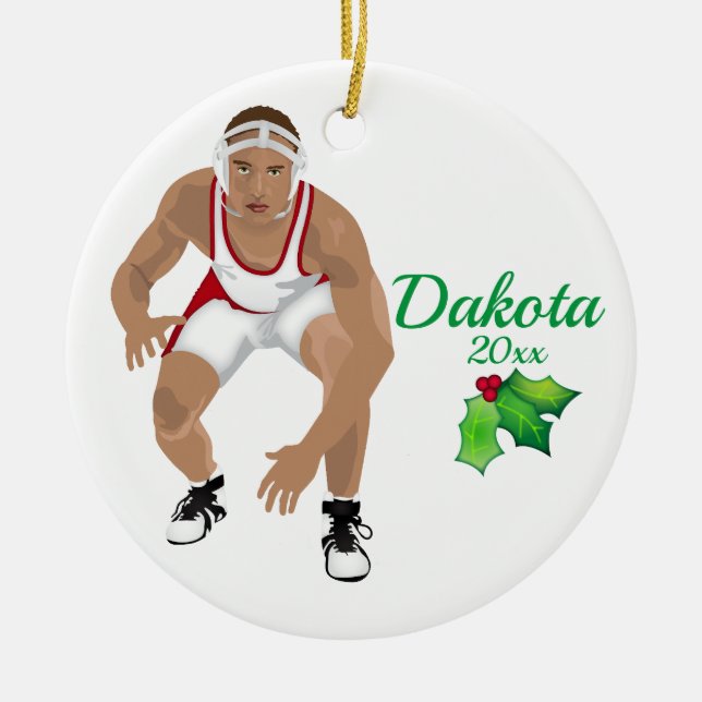 Custom Wrestling Christmas Ornament White - Red (Front)