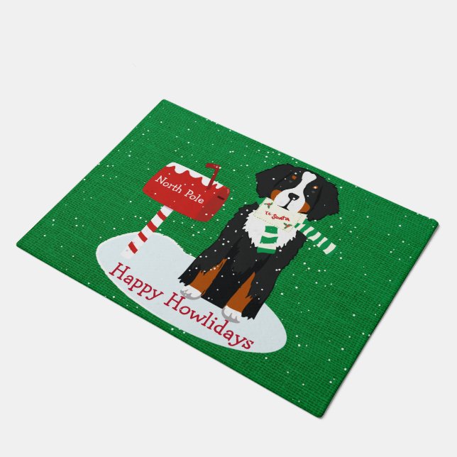 Custom Xmas Bernese Mt Dog Letter To Santa Burlap Doormat (Angled)