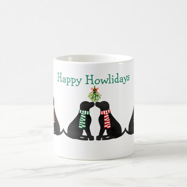 Custom Xmas Black Labs Kissing Mistletoe Coffee Mug (Center)