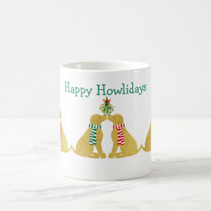 Custom Xmas Golden Retrievers Kissing Mistletoe Coffee Mug