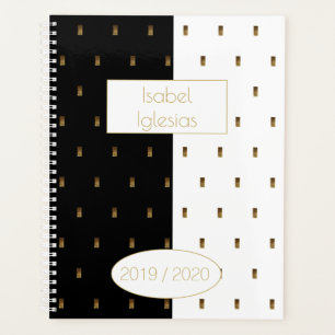 Custom Year 2019 2020 Black White Gold Monogram I Planner