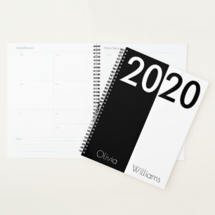 Custom Year 2020 Modern Trendy Black and White Planner