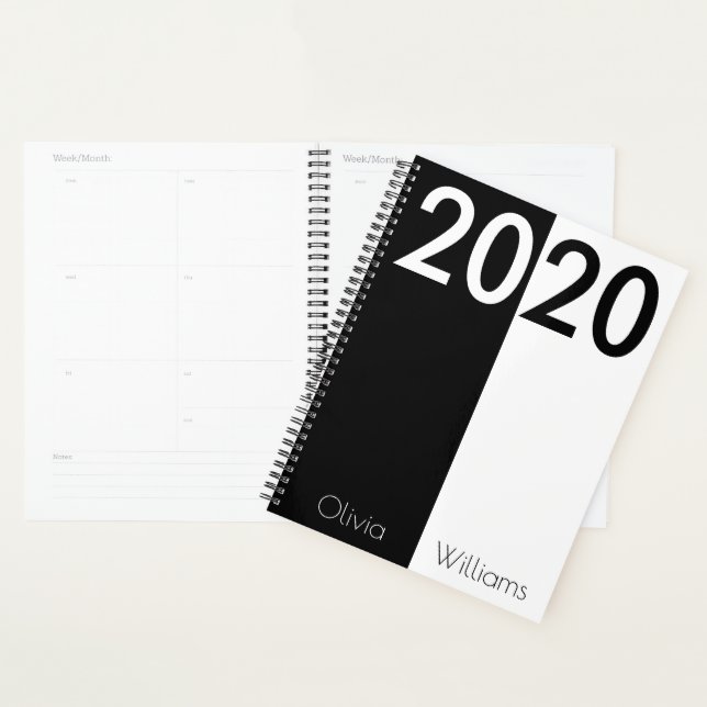 Custom Year 2020 Modern Trendy Black and White Planner (Display)