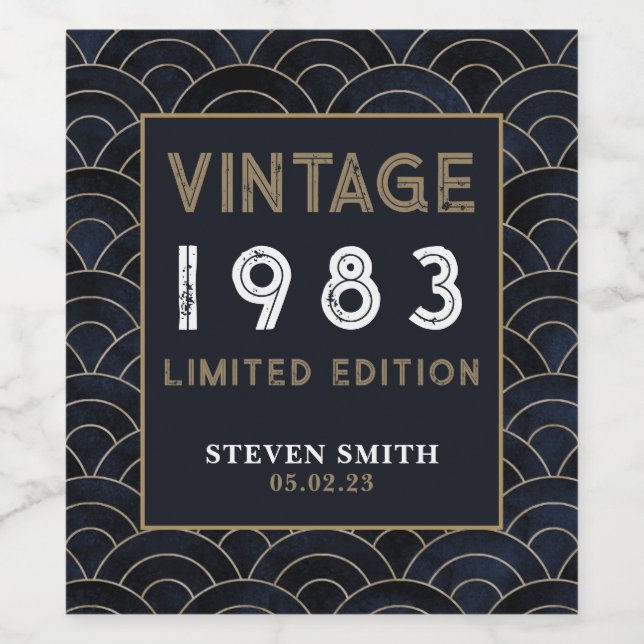 Custom Year 40th Blue Birthday Party  Wine Label (Single Label)