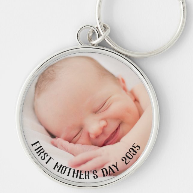 Custom Year and Baby Photo First Mothers Day  Keychain (Front)
