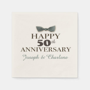 Custom Year Antique Happy Anniversary Slate/Brn Napkin