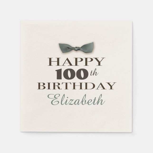 Custom Year | Antique Happy Birthday Brown/Slate Napkin (Front)