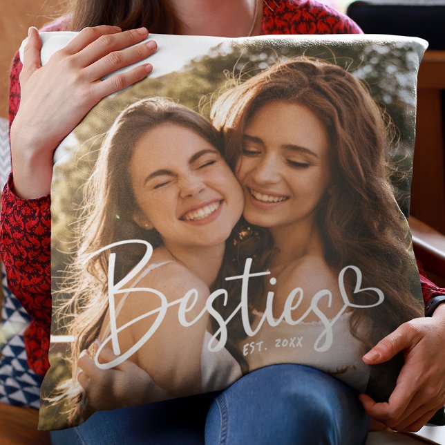 Custom Year Besties BFF Modern Script Heart Throw Pillow (Creator Uploaded)