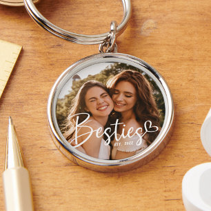 Custom Year Besties BFF Modern Script Photo Keychain
