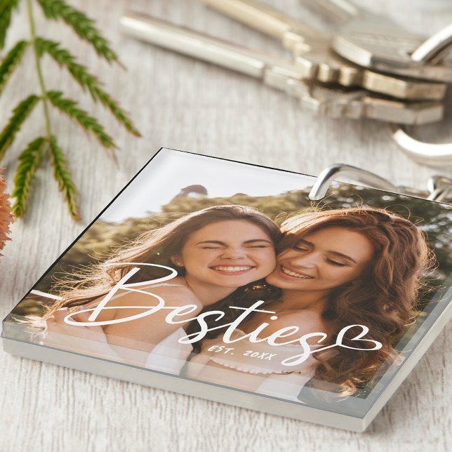 Custom Year Besties BFF Modern Script Photo Keychain (Creator Uploaded)