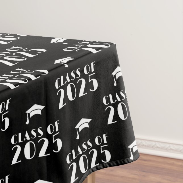 Custom Year Black and White Graduation  Tablecloth (In Situ)