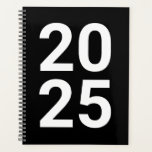 Custom year black white modern typography numbers planner<br><div class="desc">Minimalist black and white modern typography numbers custom year Planner.
Custom white text,  numbers,  black solid plain background.
You can personalized it with your name,  initials,  monogram,  year,  etc or just delete the text,  and leave the solid plain black colour.</div>
