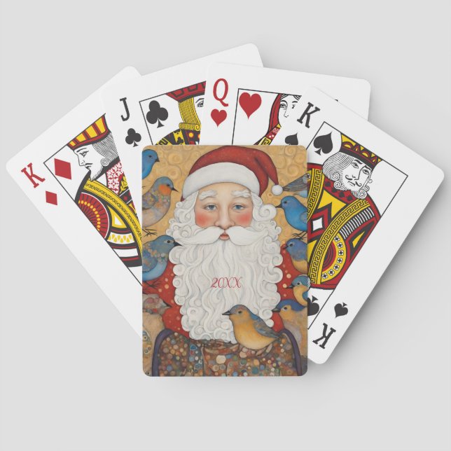 Custom Year Boho Santa Claus Playing Cards (Back)