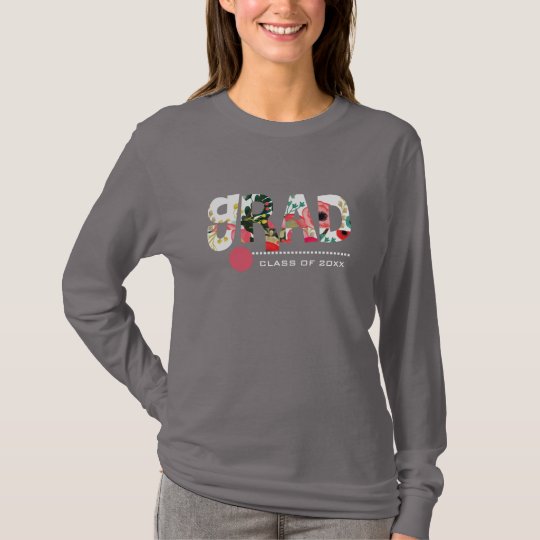 Custom Year Floral Pattern Text Graduation T-Shirt