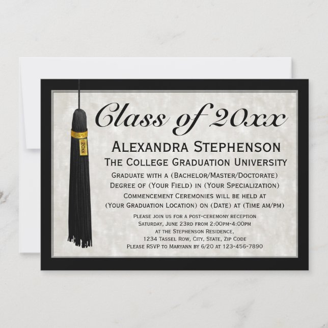 Custom Year Formal Tassel College Graduation Invitation (Front)