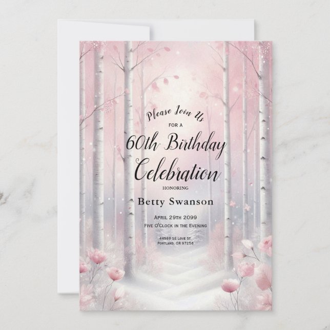 Custom Year Frosted Petals in Winter Birthday  Invitation (Front)