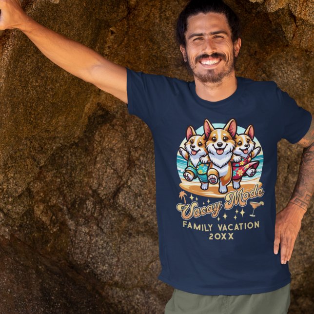 Custom Year Funny Corgi Dogs Beach Family Vacation T-Shirt (Creator Uploaded)