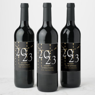 Custom Year Gold Garland Merry Christmas Favour Wine Label