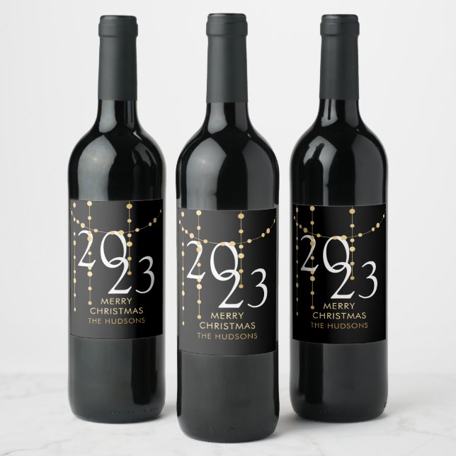 Custom Year Gold Garland Merry Christmas Favour Wine Label (Bottles)