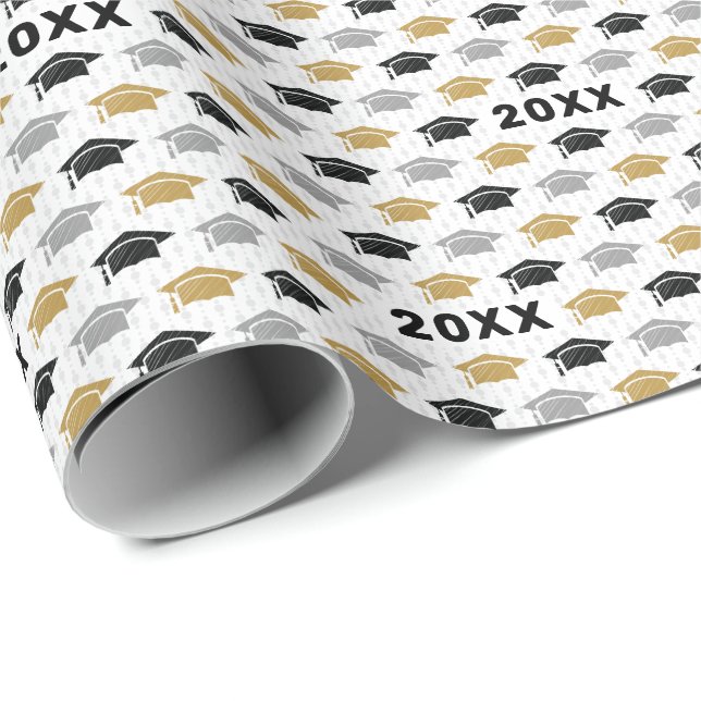 Custom Year Graduation Cap Trio Pattern Wrapping Paper (Roll Corner)