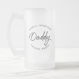 Custom Year Handlettering Grill Master Daddy  Frosted Glass Beer Mug