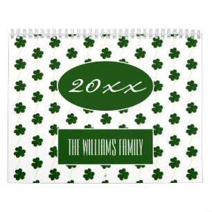 Custom Year Irish Shamrock Pattern Modern 2020 Calendar