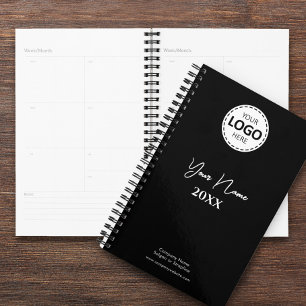 Custom Year, Logo, Name and Text, Black Diary Planner