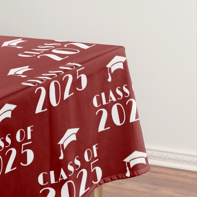 Custom Year Maroon and White Graduation  Tablecloth (In Situ)