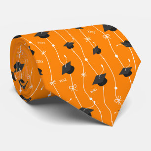 Custom Year Miners Orange Grad Caps & Ribbon Tie