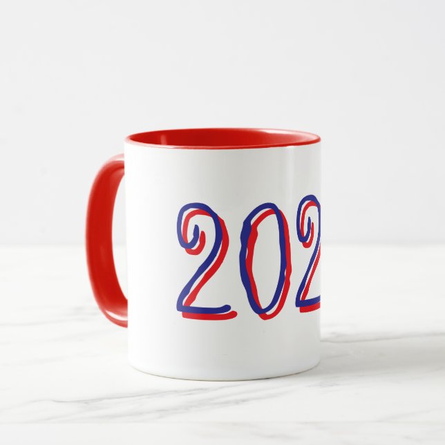 Custom Year Mug with Red and Blue Hand-Drawn 2025 (Front Left)