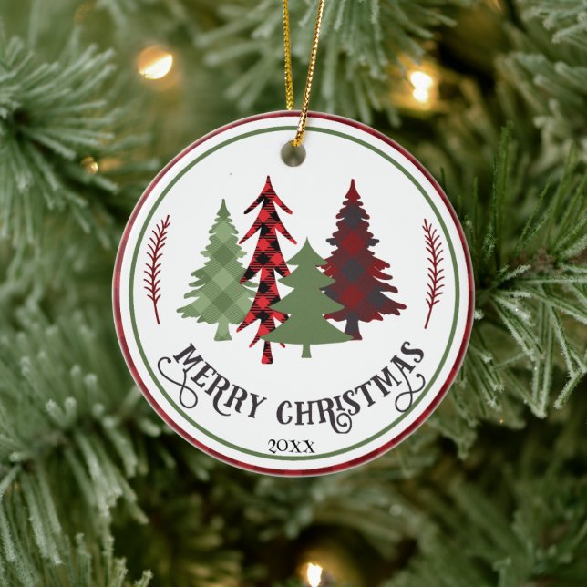 Custom Year Personalized Christmas Trees Colourful Ceramic Ornament (Tree)