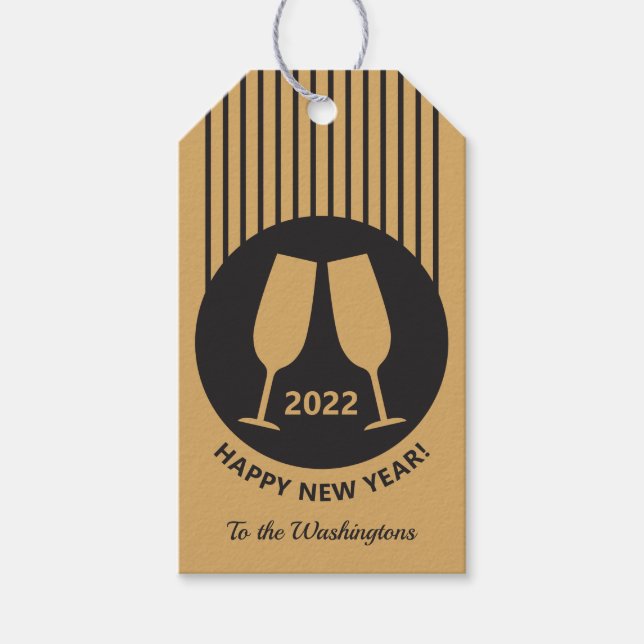 Custom year & text Champagne gift tags (Front)