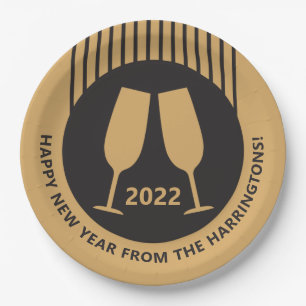 Custom year & text Champagne paper plates