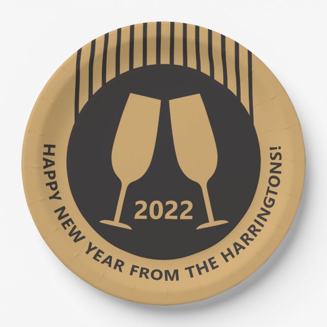 Custom year & text Champagne paper plates (Front)