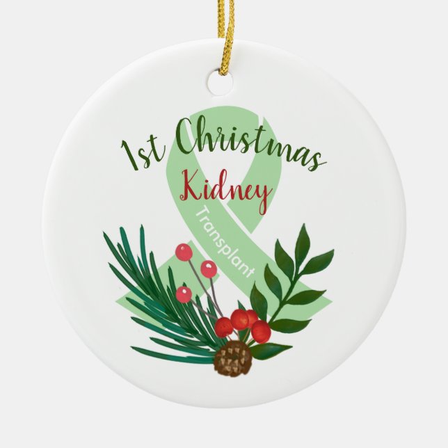 Custom Year & Transplant Tyoe Christmas Ceramic Ornament (Front)