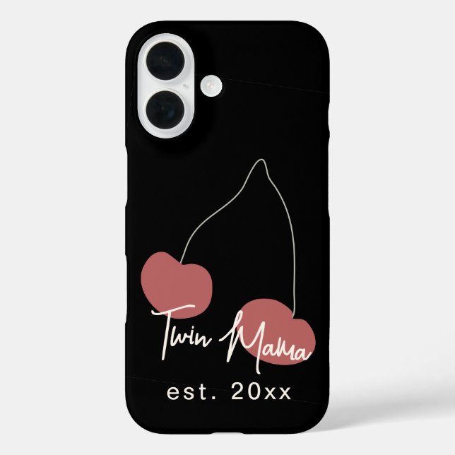 Custom Year Twin Mama Fun Black Red Cherry Simple Case-Mate iPhone Case (Back)
